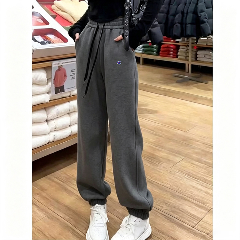 Champion Captain Gray Sweatpants for Women, Autumn Wide-Leg Jogger Pants, 2026 Fall/Winter New Fleece-Lined Casual Slimming Pants