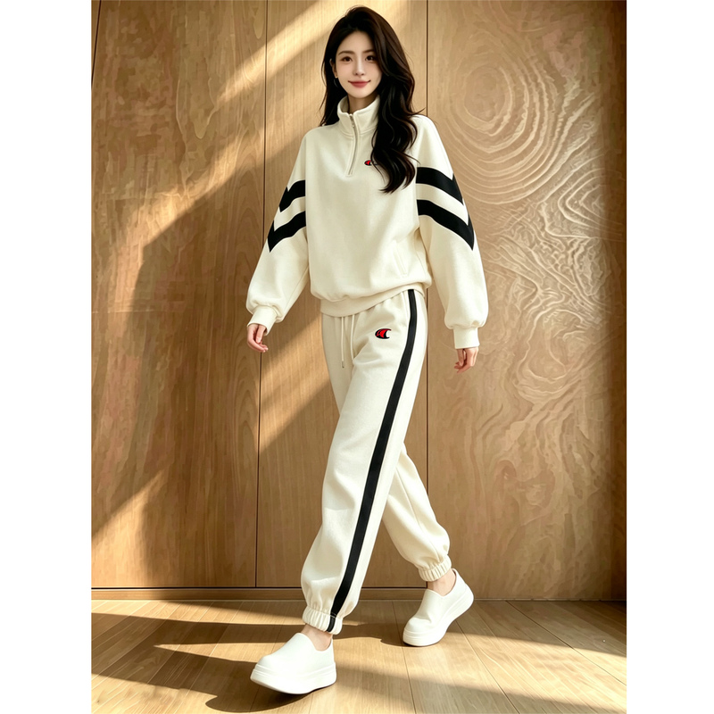 Champion Captain Apricot Color Suit Women's Autumn Sportswear Color-Block 2026 Fall/Winter New Fleece-Lined Stand Collar Two-Piece Set Trendy Champion Captain Apricot Color Suit Women's Autumn Sportswear Color-Block 2026 Fall/Winter New Fleece-Lined Stand Collar Two-Piece Set Trendy