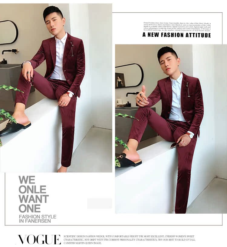 Autumn Slim phiên bản Hàn Quốc của bộ đồ đơn ngực nhỏ phù hợp với nam hai mảnh hợp thời trang nhà tạo mẫu tóc đẹp trai blazer nam