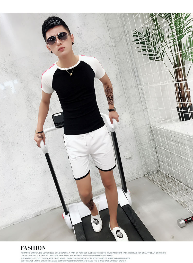 2018 mùa hè người đàn ông mới của mỏng thời trang quần short ngắn tay t-shirt hai mảnh Hàn Quốc thể thao giản dị phù hợp với thủy triều