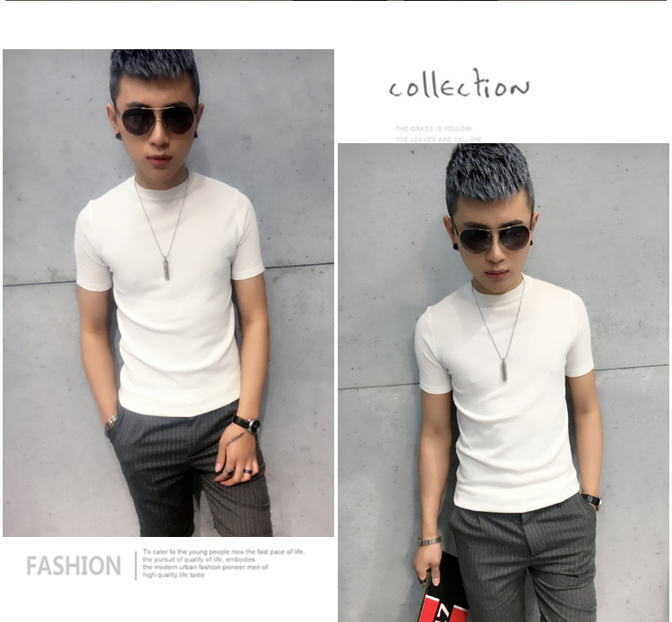 Của nam giới t-shirt net phiên bản nửa tay áo đáy áo sơ mi nam mỏng áo len Hàn Quốc giản dị nửa cao cổ áo băng lụa ngắn tay áo len áo nam đẹp