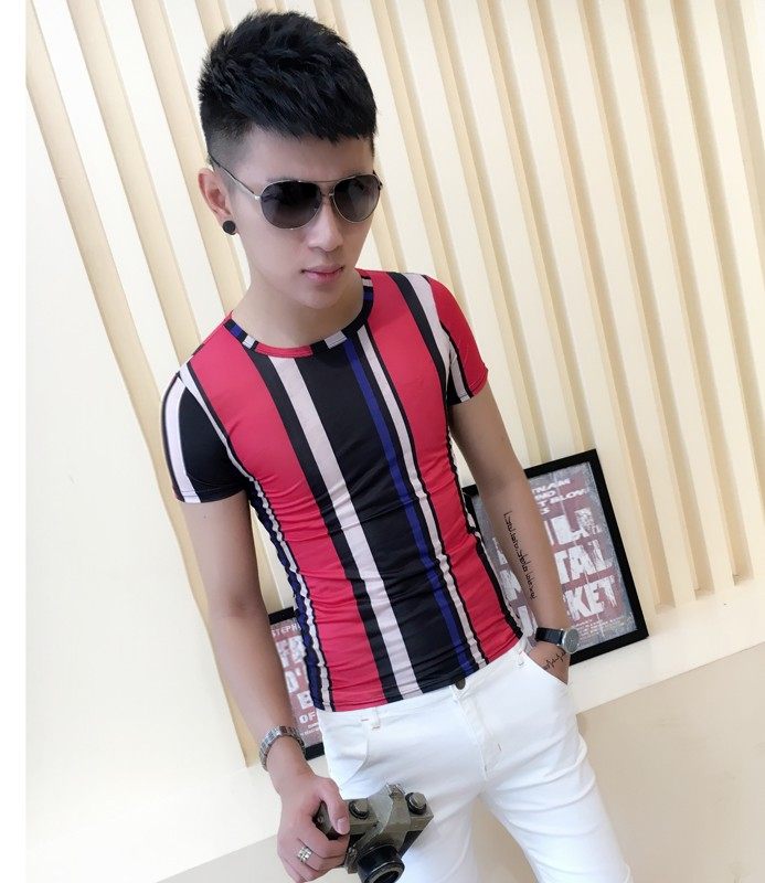Fashion Men T-Shirt Short Sleeve Damp Men Streak Summer New Men T SOCIETY SMALL GROUP TIGHT ROUND COLLAR HALF SLEEVE