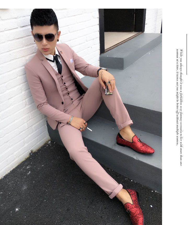 Thanh niên mùa thu đông 2018 Phong cách Anh phù hợp với quần tây nam ba mảnh hộp đêm kiểu tóc phù hợp với nhỏ áo nam đẹp
