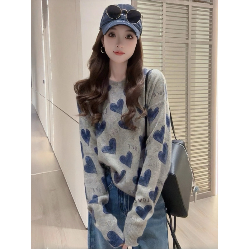 Корейская атмосфера, свободный свитер с любовным письмом, женский модный пуловер в ленивом стиле ранней весны, уменьшающий возраст.