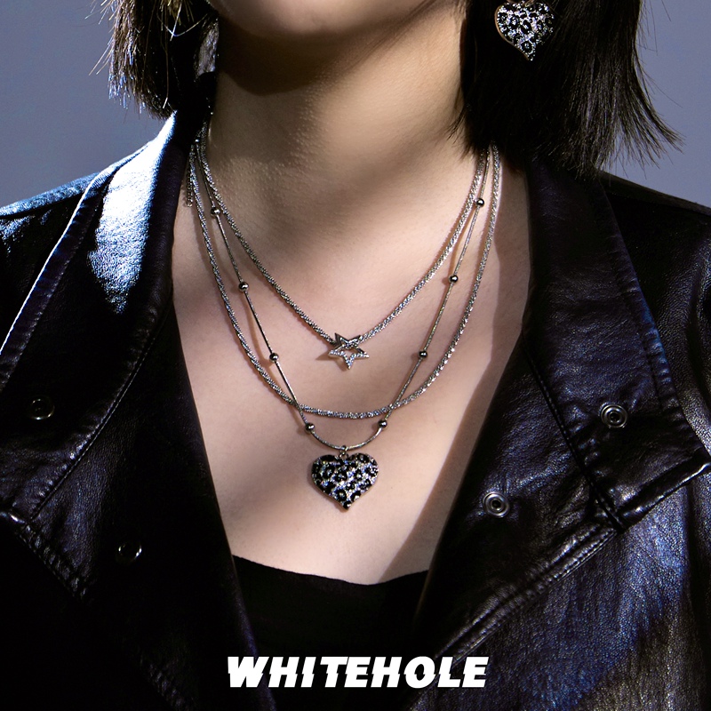 Whitehole Leopard Print Heart Y2K Vintage Spicy Girl Sweet Cool Double-Layered Necklace Niche Design