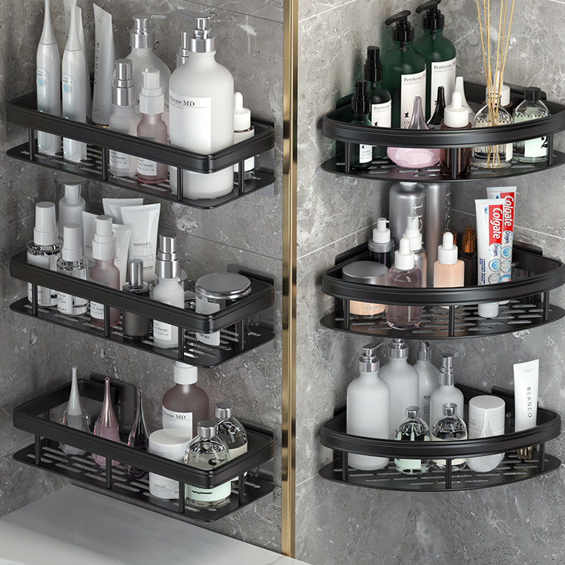 Punch-free toilet bathroom triangle shelf wall-mounted toilet toilet wash table wall storage rack