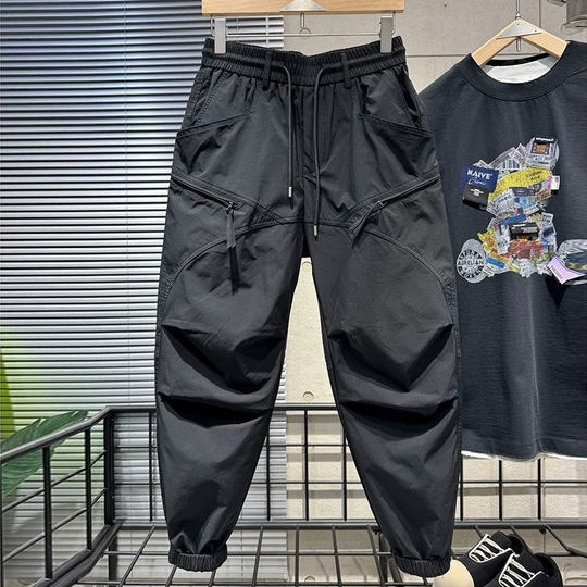 2025男士春秋季新款拼接工装裤时尚潮流百搭舒适休闲束脚哈伦裤