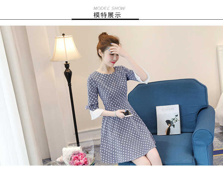 2018 mùa xuân và mùa thu mới của phụ nữ tính khí ngọt ngào mỏng giảm béo váy bảy điểm tay áo đáy eo Một từ váy váy chữ a công sở