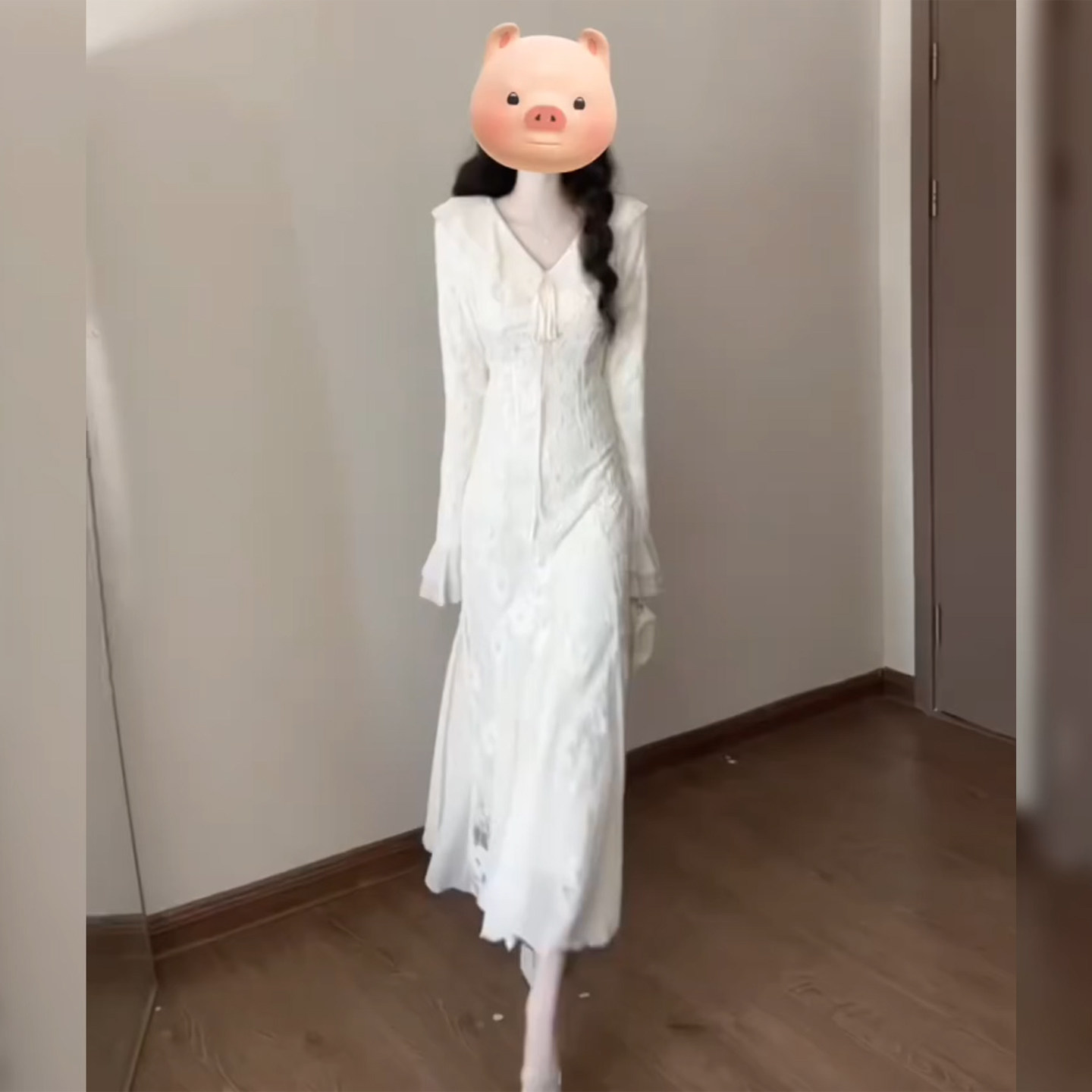 쉬 알고있다. 의미 프랑스식 V넥 레이스 긴팔 여성 드레스 가을 몸매 가꾸기 품격 인어 꼬리 스커트 롱 스커트 연례 회의 예복 상세 이미지 5