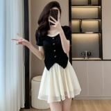 Летний комплект, юбка, нарукавники, подходит для подростков, городской стиль, французский стиль, короткий рукав