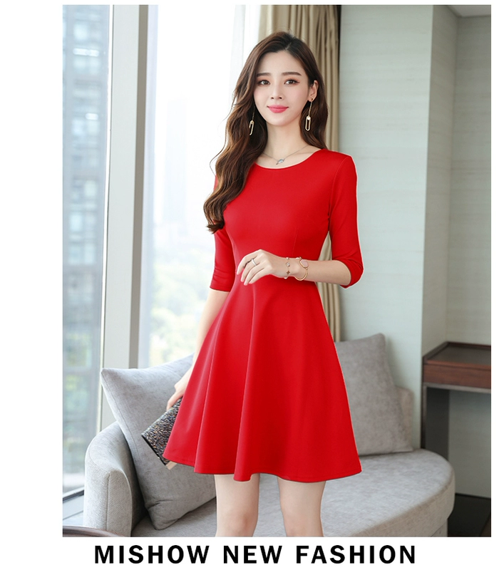 Thu đông 2019 phiên bản Hàn Quốc mới của những chiếc đầm thon dài tay thon gọn nữ nhỏ cao eo eo khí chất mùa xuân - Sản phẩm HOT