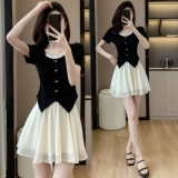 Летний комплект, юбка, нарукавники, подходит для подростков, городской стиль, французский стиль, короткий рукав