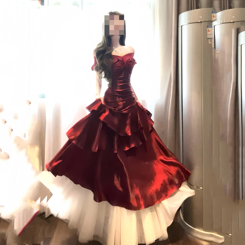 Important Occasion Birthday Engagement French Satin One-Shoulder Red Dress Ruffled Fishtail Adult Dress Important Occasion Birthday Engagement French Satin One-Shoulder Red Dress Ruffled Fishtail Adult Dress