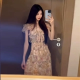 Шифоновое летнее платье, приталенный корсет, длинная юбка, французский стиль