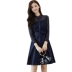 Đầm ren nữ dài tay áo mùa thu 2018 mới tính khí Hàn Quốc đáy váy trong phần dài của eo một từ váy đầm dự tiệc A-Line Váy
