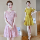 Летнее свежее кружевное платье, мини-юбка, приталенный корсет, юбка, сезон 2021, в корейском стиле, короткий рукав