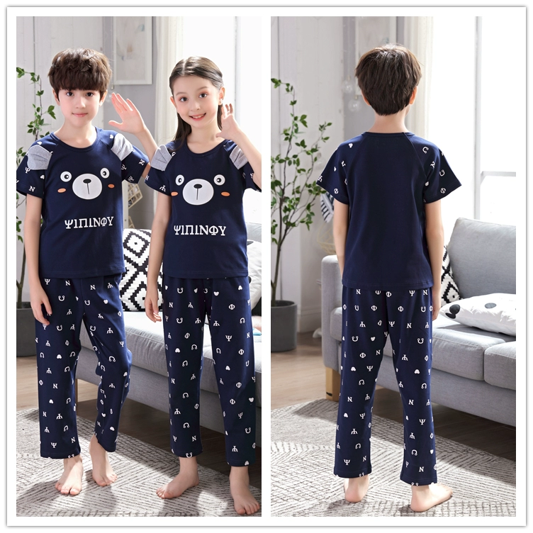 Boy con bộ đồ ngủ bé trai mùa hè ngắn tay quần cotton phần mỏng lớn Tong Chunqiu bông tracksuit phù hợp