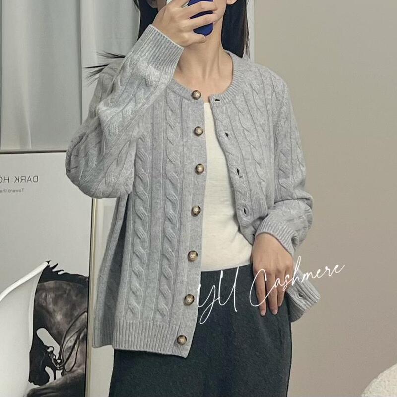 (Little Goat Cashmere) Lrl Classic Thick Cable Knit Cardigan 100% Goat Cashmere Sweater
