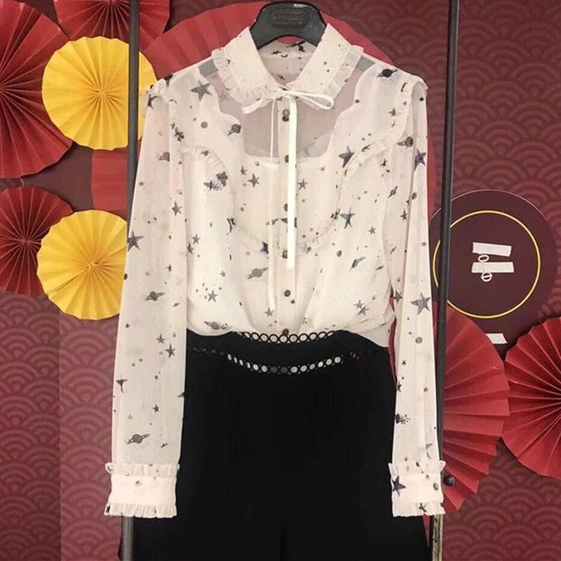 Minimalist Gothic Amasché women's dress 2021 Spring loaded with new special cabinet Broken Flowers Long Sleeve Shirt Snow-spinning Blouse