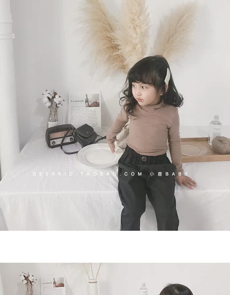 Trẻ em cotton chà nhám trong cổ áo cao cổ áo mùa thu đông áo thun mùa đông bé gái