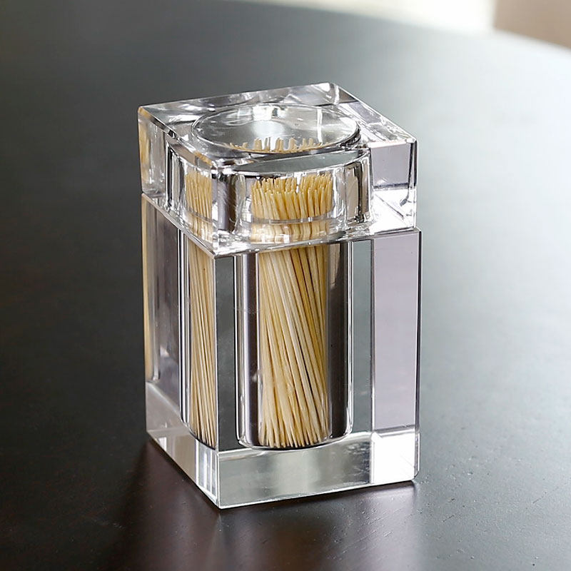 High-end Crystal Glass Toothpick Box Transparent Toothpick Cylinder Creative Home Light Lavish Cotton Stick Box Containing Box Commercial Hotel