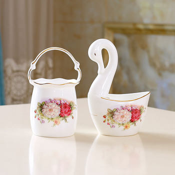 Tangshan bone porcelain flower basket storage tube ornament spoon