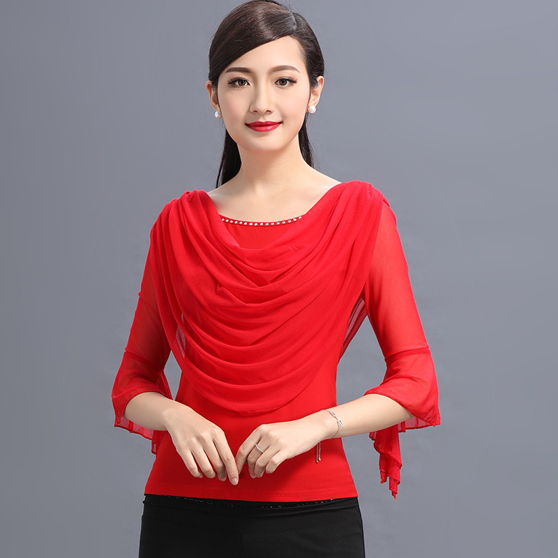 Modern dance top spring new dance middle sleeve adult women's clothing practice national standard friendship Latin dance short sleeve