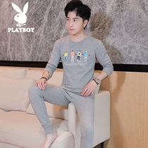 Playboy Youth Mens autumn clothes and trousers set students cotton sweater spring and autumn cotton thin thermal underwear