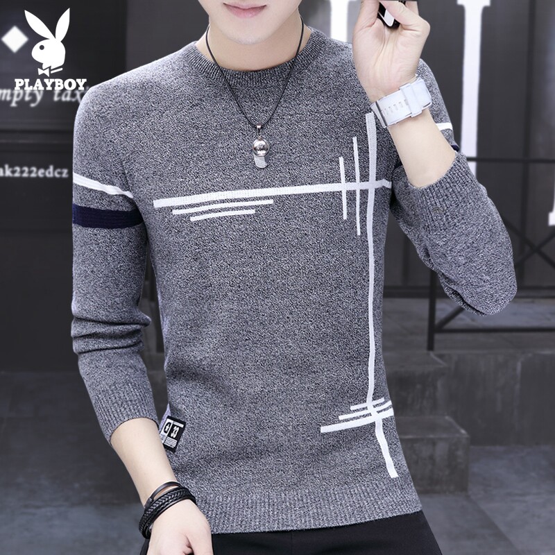 Playboy men's sweater autumn and winter Korean version trend long-sleeved youth round neck knitted bottoming sweater sweater