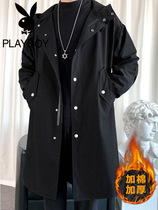 Playboy long trench coat mens autumn new mens fashion trend autumn and winter thick casual coat coat men
