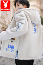 Playboy lambshell jacket mens autumn and winter New Trend Plus velvet pellet velvet jacket padded clothes