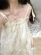 French retro high-end irregular layered cotton and linen drawstring heavy industry straps sweet suspender dress half skirt