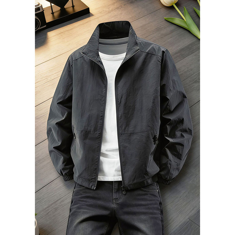 Black Regular Shoulder Three-Proof Executive Jacket for Men, Spring American-Style Coach Jacket, Cleanfit Outdoor Stand-Up Collar Windbreaker Black Regular Shoulder Three-Proof Executive Jacket for Men, Spring American-Style Coach Jacket, Cleanfit Outdoor Stand-Up Collar Windbreaker