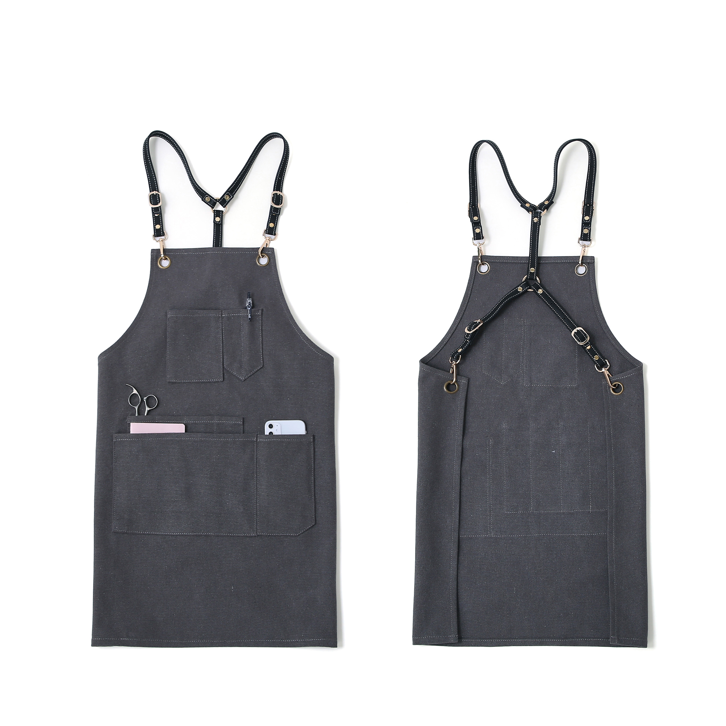Coffee Fish Barista Denim Apron Logo Custom Printing Cafe Milk Tea Hair Salon Tattoo Floral Leather Apron