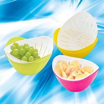 Japan Imported Fruit Plate Plastic Flower Shaped Fruit Basin Double Drain Basket Vegetable Fruit Basket Snack Containing Pan