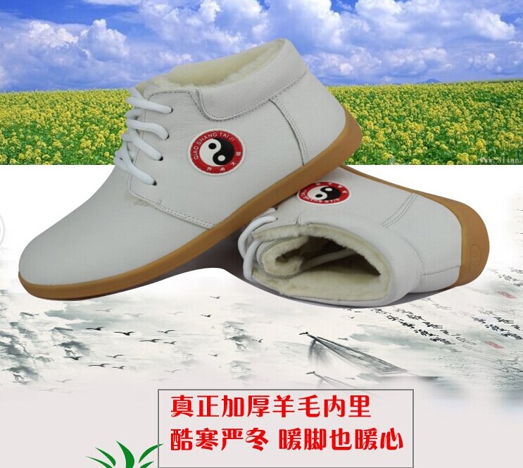 Autumn Winter Choshan Tai Chi Shoes Pure Wool High Cylinder Thickened Cotton Shoes Head Layer Soft Cow Leather Beef Tendon Bottom Genuine Leather Martial Art Shoes