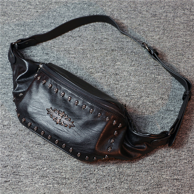 Trendy Male Bests Han Edition 2022 New Skull Skull Head Rivet Men Bag Large Capacity Casual Hanging Bag Fashion Men's Purse