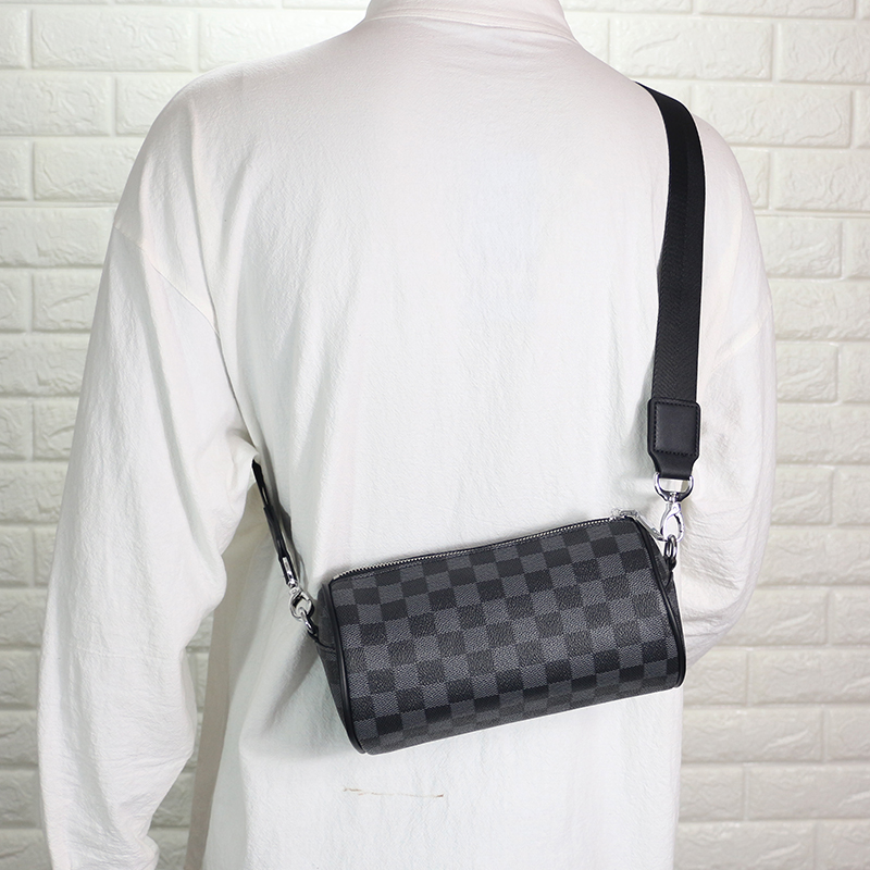 Korean version Trend Oblique Cross-pack Men's Soft Leather Drum Mini Plaid Single Shoulder Bag Fashion Men And Women Casual Little Hanging Bag Waterproof