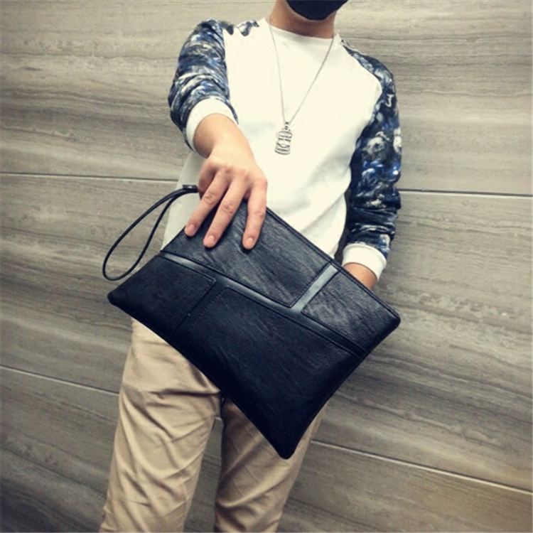 Men's clutch bag Korean version of the tide of social youth fashion hand grab bag soft leather casual hand bag clip bag hand bag