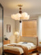 French Mid-Century Style Bedroom Chandelier, Solid Wood Fabric Room Lamp, High-End Retro Creative Art Lotus Leaf Dining Room Lamp