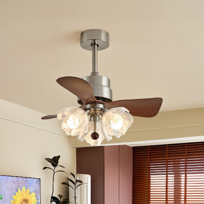 American Retro Fan Lamp for Bedroom, Living Room, Dining Room, Ceiling Fan Lamp with Flower-Shaped Lampshade, Mid-Century Style Lighting, 2026 New Model