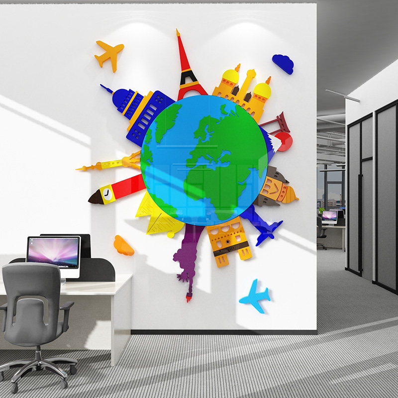 Creative Office Wall Decoration Sticker Mural Enterprise Company Travel Agency Cultural Image Show Background Arrangement