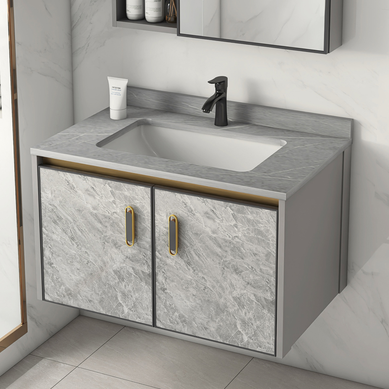 Space Aluminum Rock Board Bath Room Cabinet Toilet Washbasin Washbasin Combined Wall-mounted Wall-mounted Bathroom Cabinet Washstand easy-Taobao