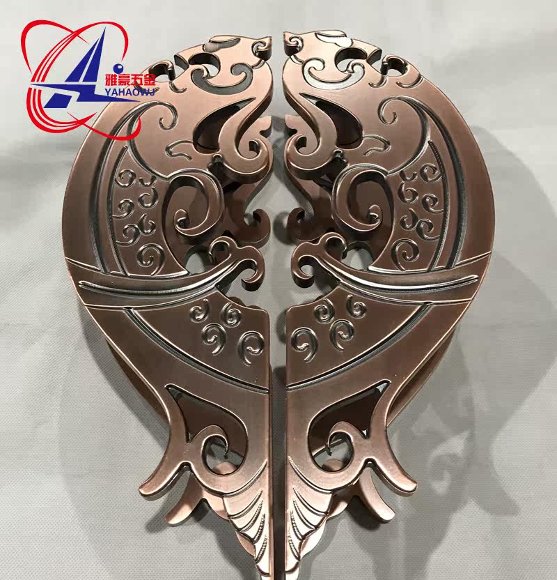 Xiangyun semi-circular handle Chinese style modern ancient copper hotel glass door wood door handle large door handle stainless steel