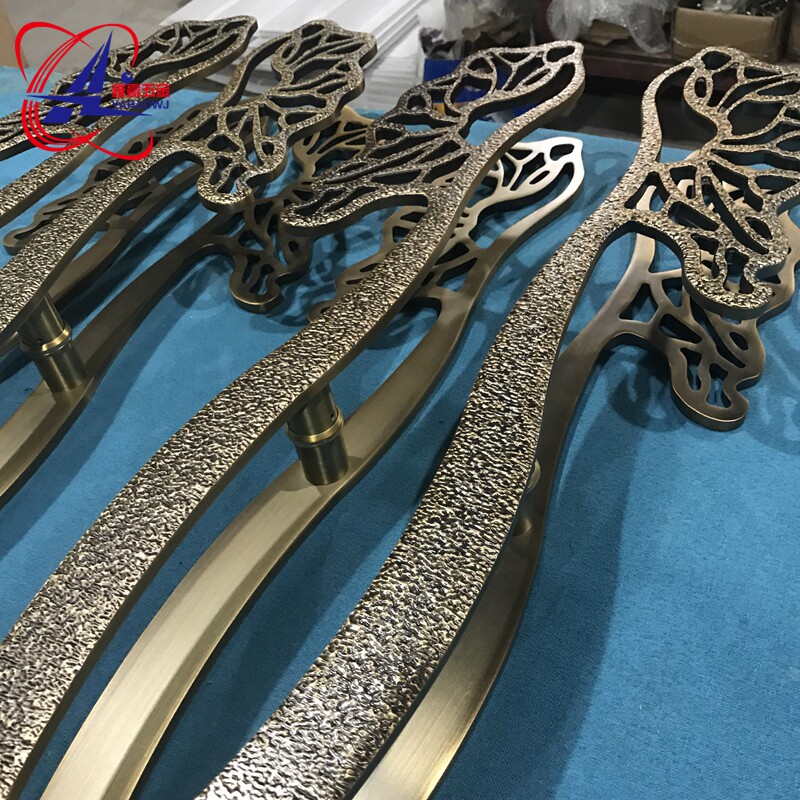 Chinese antique glass door handle bronze push-pull hotel frameless wooden door door handle special-shaped stainless steel handrail