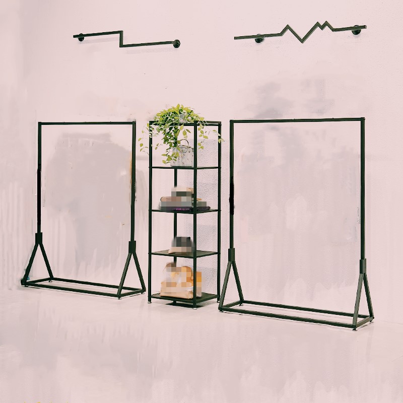 Wrought iron women's clothing store display shelf floor-to-ceiling shoes bag hanger combination display shelf side hanging horizontal bar clothing rack