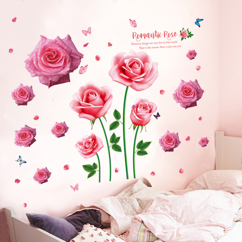 Cozy flowers TV Background wall Decorative Wall Stickers Wall Arrangement Self-Glued Girl Room Wallpaper Collage Wall