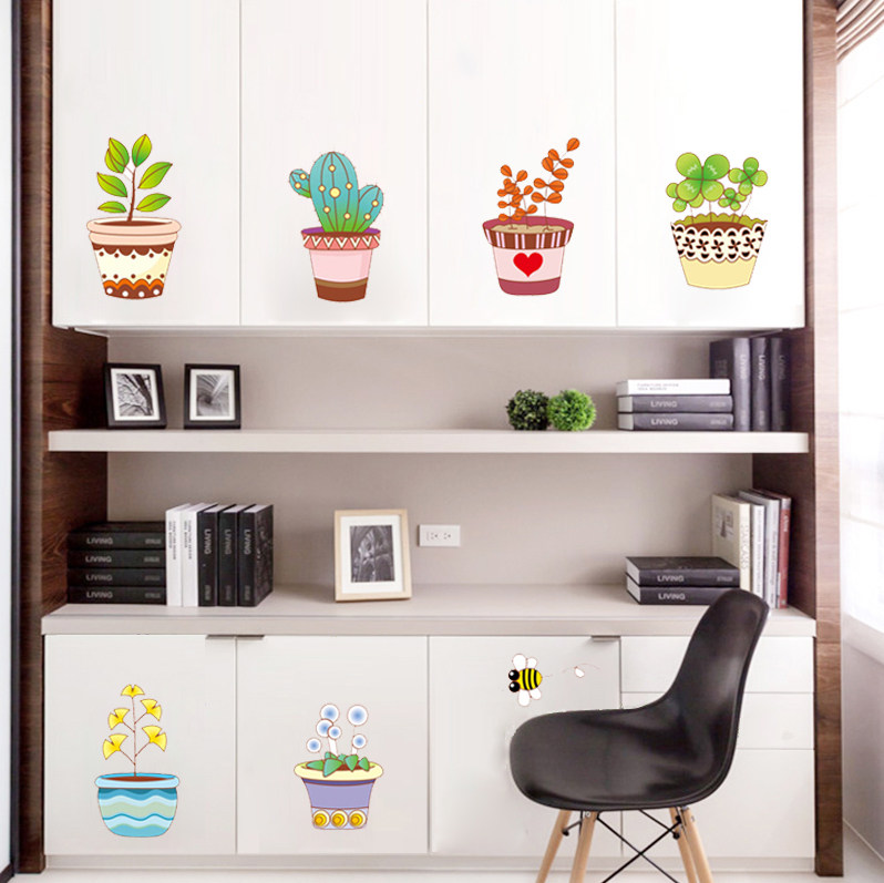Cozy little fresh field Garden Potted Wall Stickers Kitchen Fridge Cabinet Door Sticker Hallway Xuan Guan Decoration Self-Adhesive Painting
