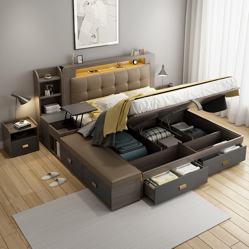 Nordic bed multifunctional tatami bed modern minimalist storage bed plank bed 1 5 meters 1 8 meters double bed master bedroom