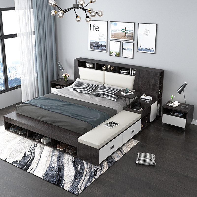 Multifunctional high box storage bed tatami bed modern minimalist 1 51 8 meters double bed Nordic plank bed master bedroom